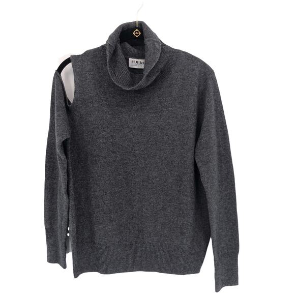 27 Miles Cashmere Sweater Sz S Malibu Devon Cold Shoulder Turtleneck Asymmetric - Picture 3 of 10